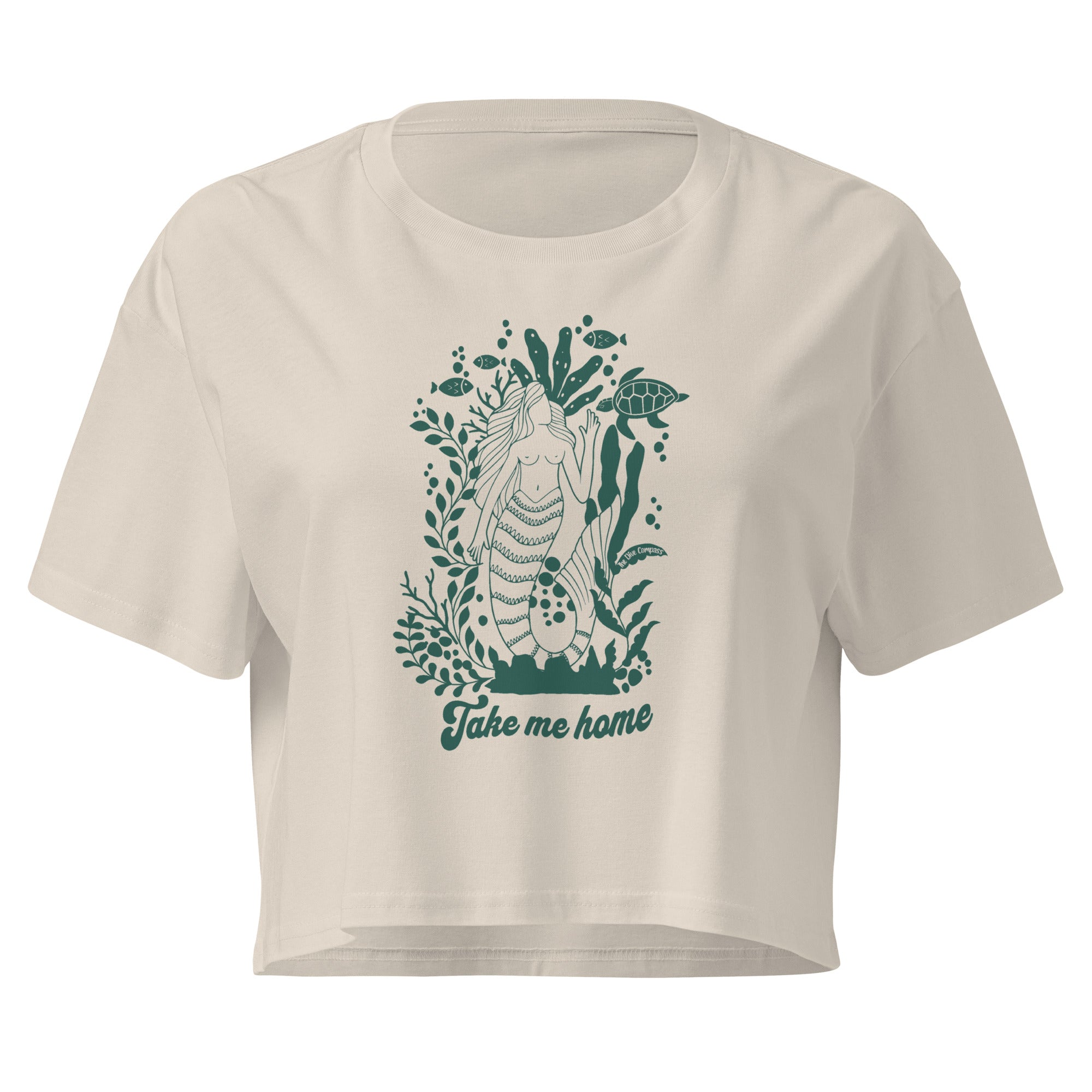 "Take Me Home" Mermaid Cotton Crop Top – front view – ocean-inspired cotton crop top for divers and tropical beach days