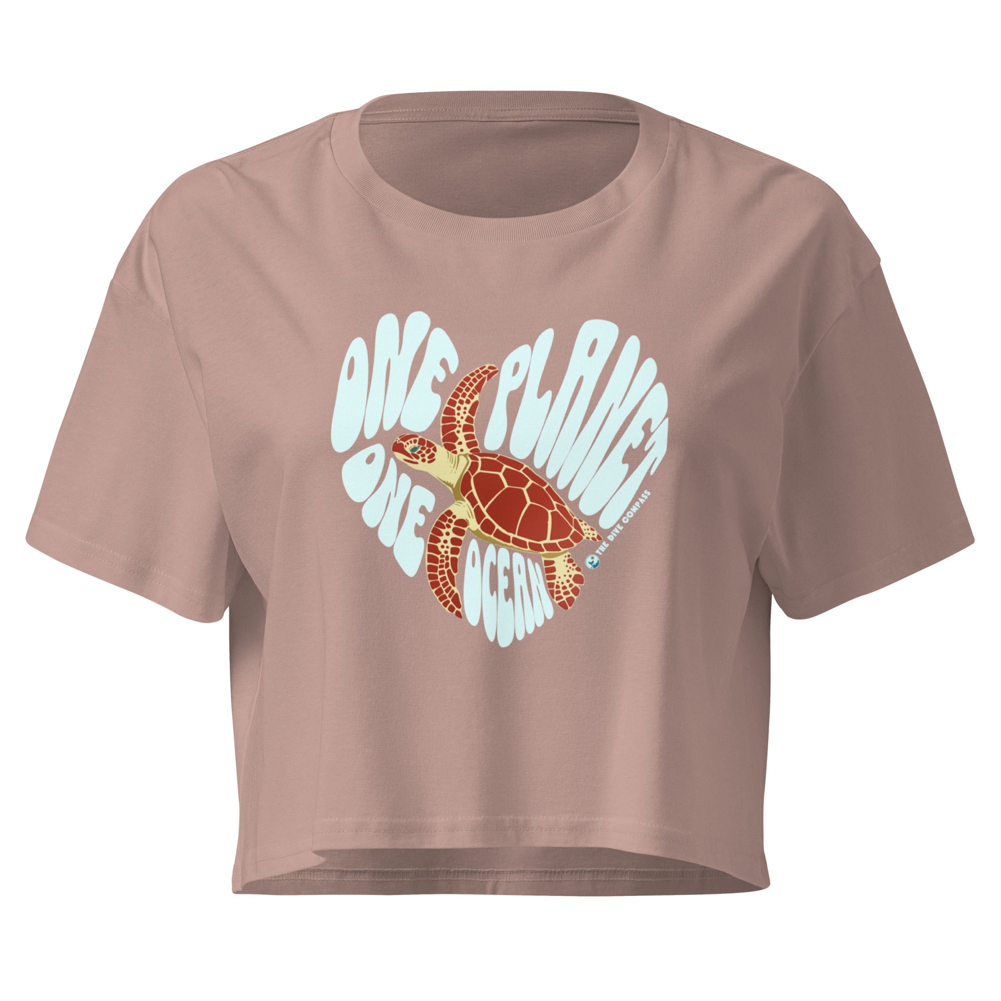 "One Planet One Ocean" Cotton Crop Top – front view – ocean-inspired cotton crop top for divers and tropical beach days