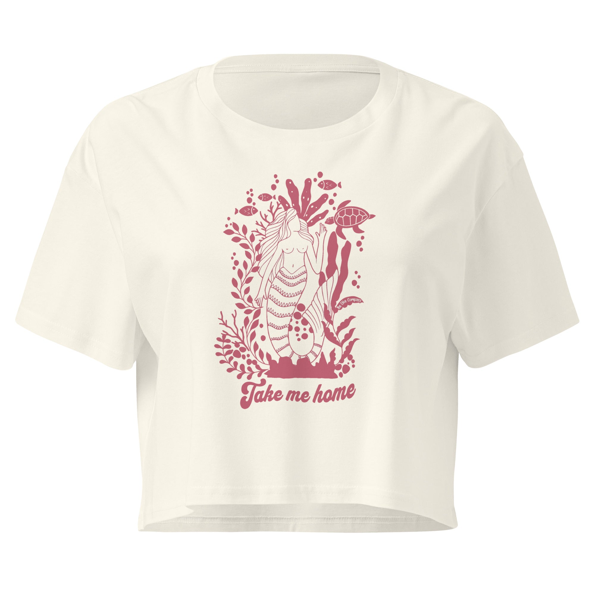 "Take Me Home" Mermaid Cotton Crop Top – front view – women's crop top in soft cotton with hand-illustrated ocean print