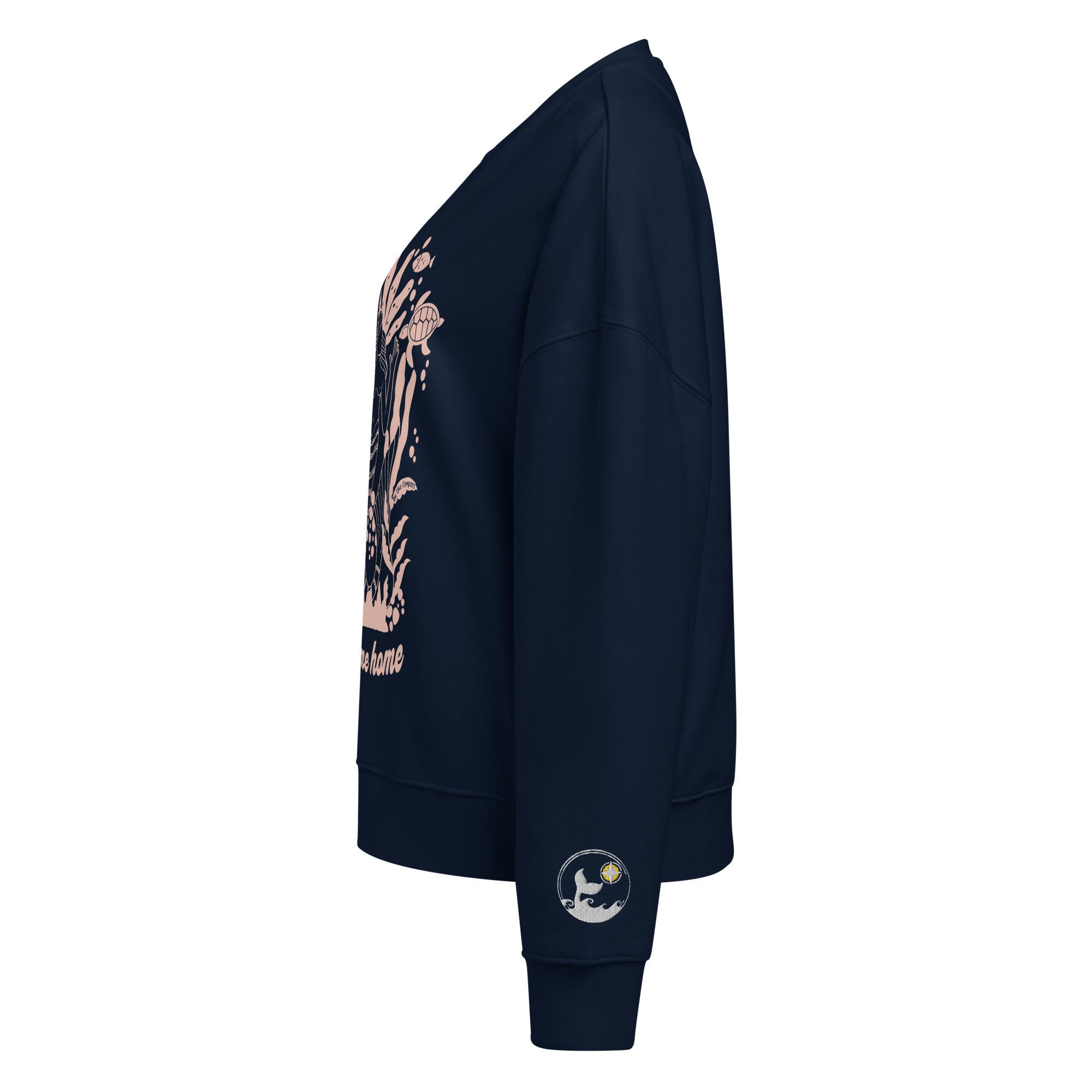 "Take Me Home" Mermaid Organic Cotton Sweatshirt – left side view – women's organic cotton sweatshirt with marine life print and cozy feel